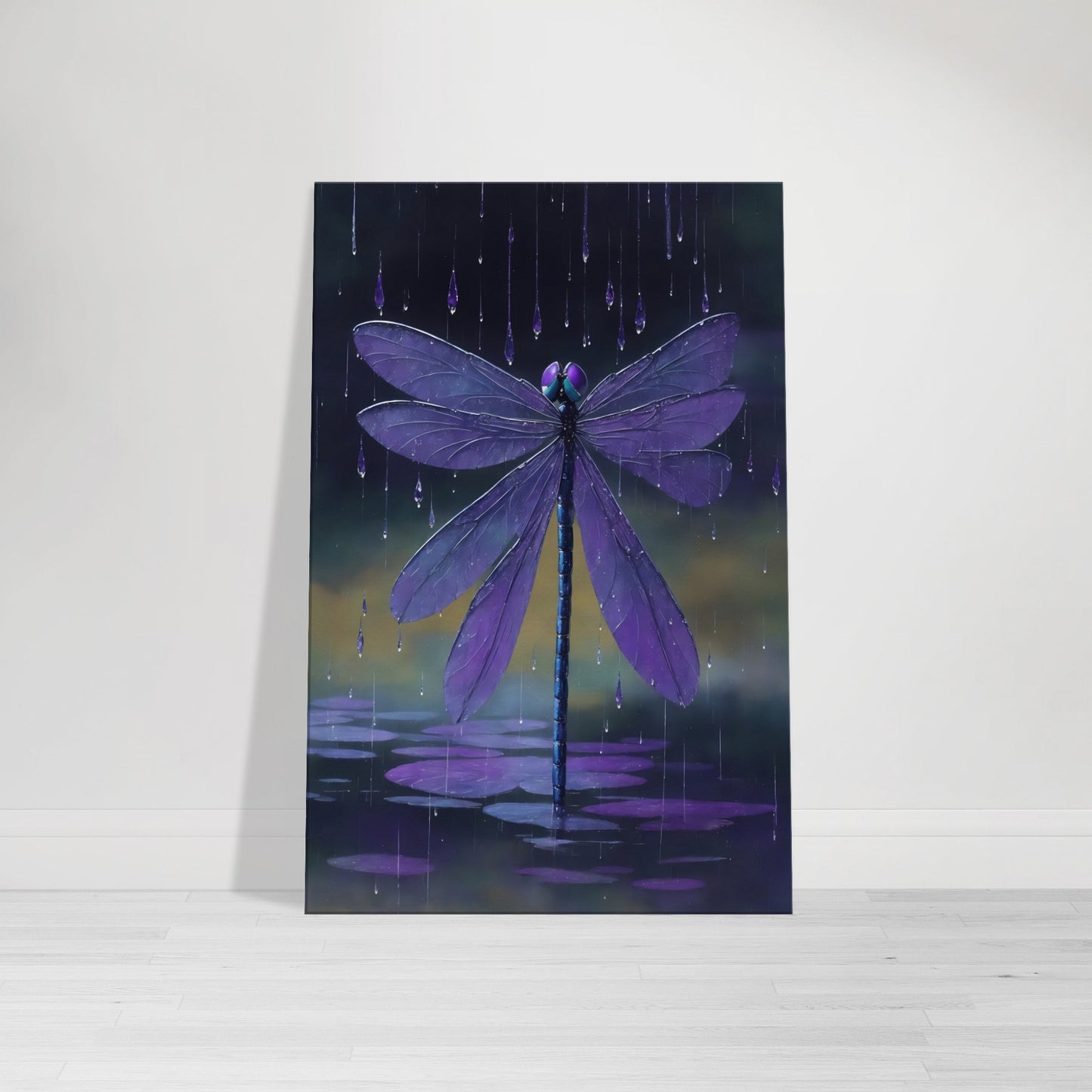 Dragonfly In The Rain Canvas Wall Art Print