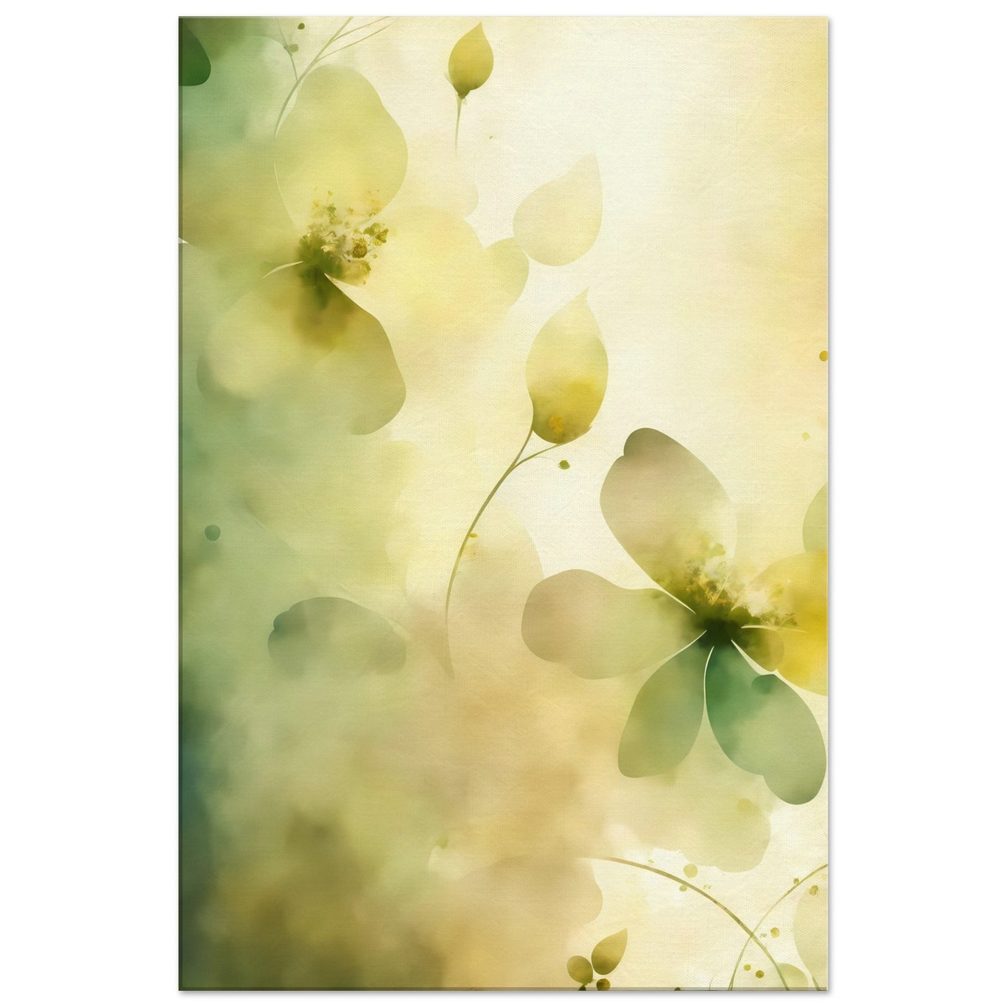 Green and Yellow Floral Canvas Wall Art Print