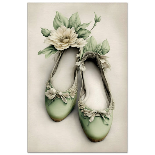 Floral Green Ballet Shoes Canvas Wall Art Print