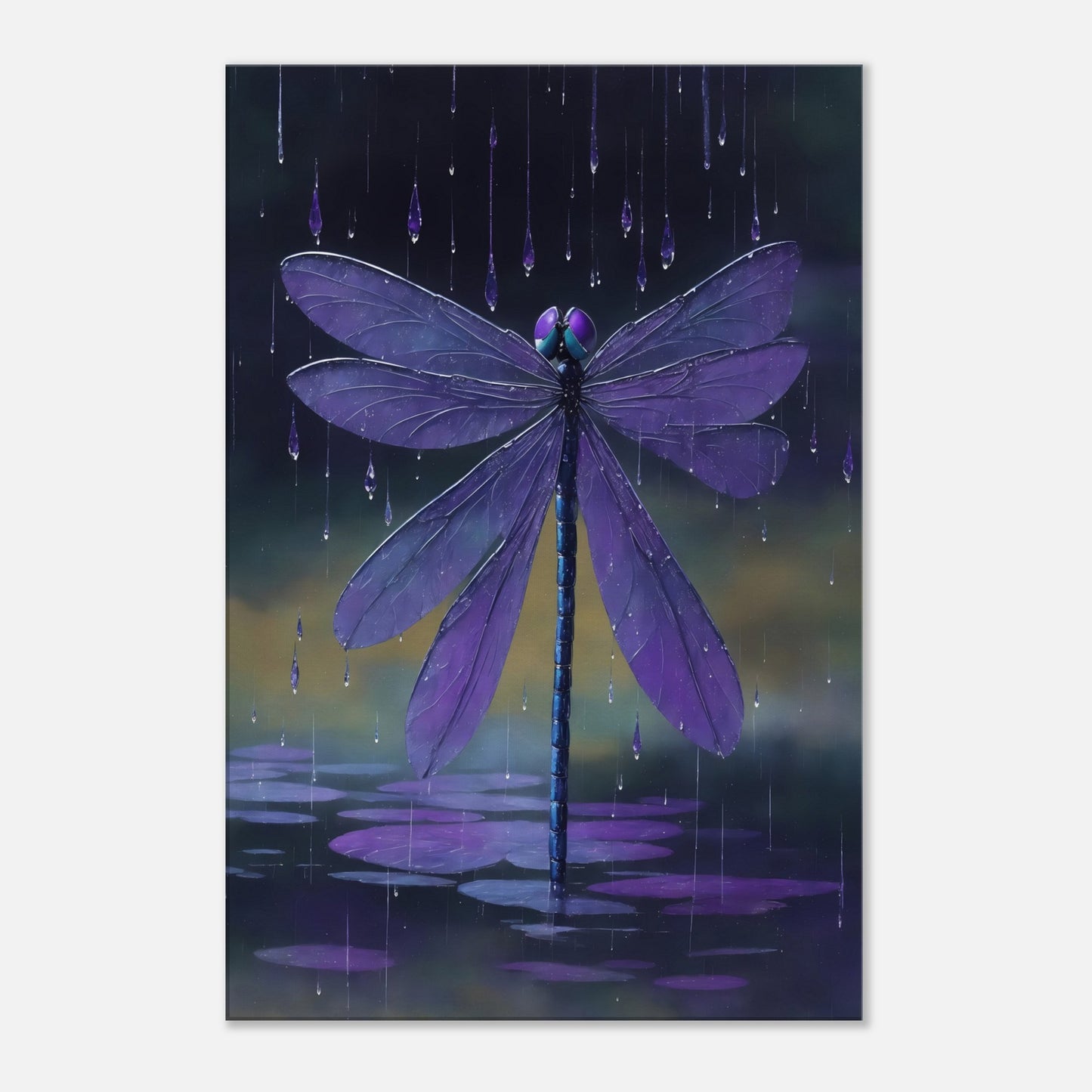 Dragonfly In The Rain Canvas Wall Art Print