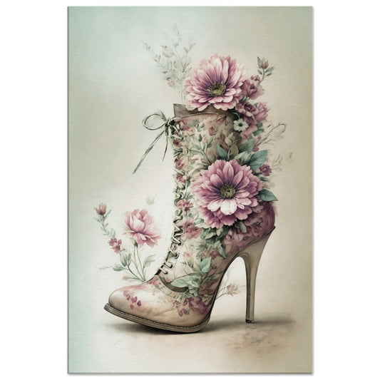 Pink Floral Boot Canvas Wall Art Print