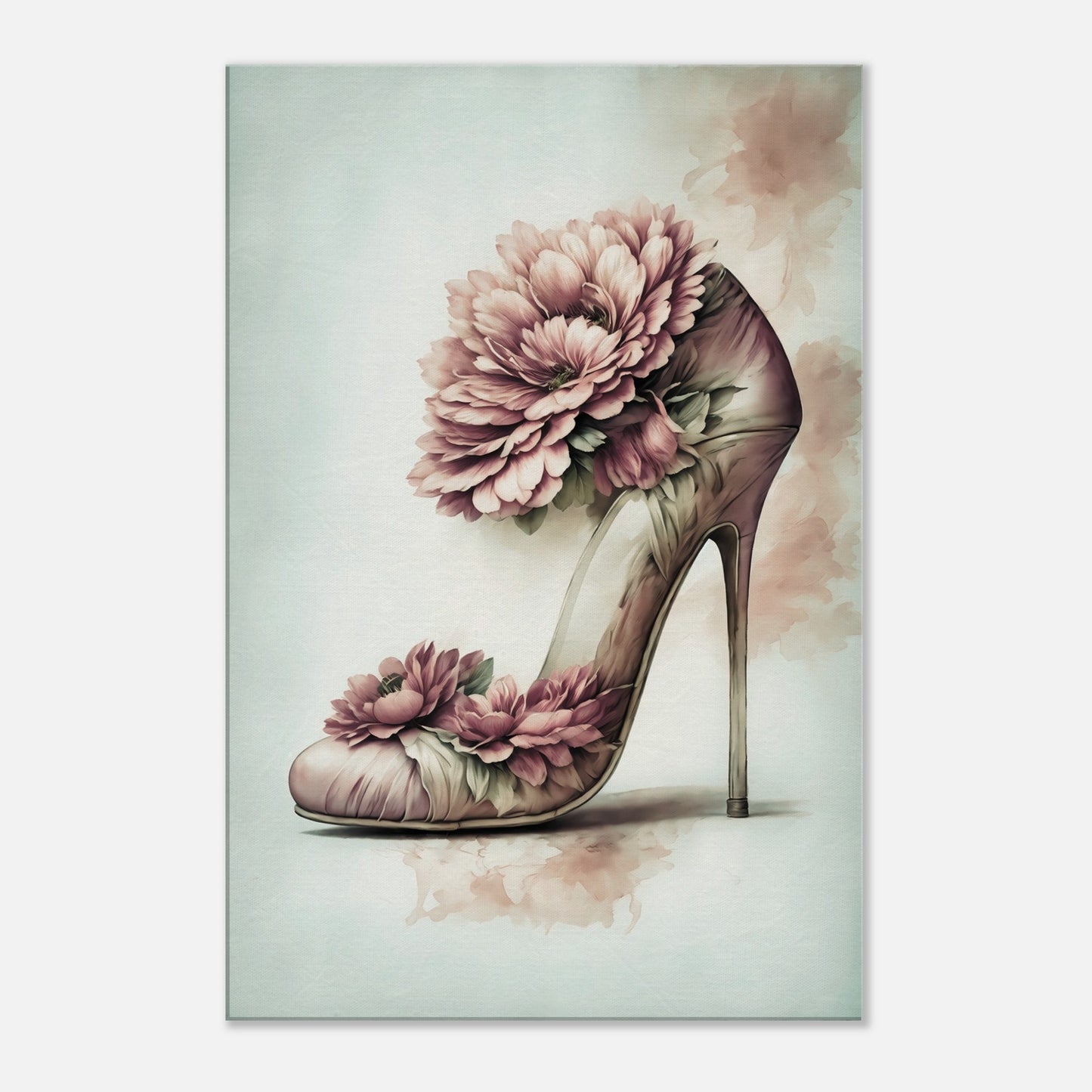 Floral Pink High Heeled Shoe Canvas Wall Art Print