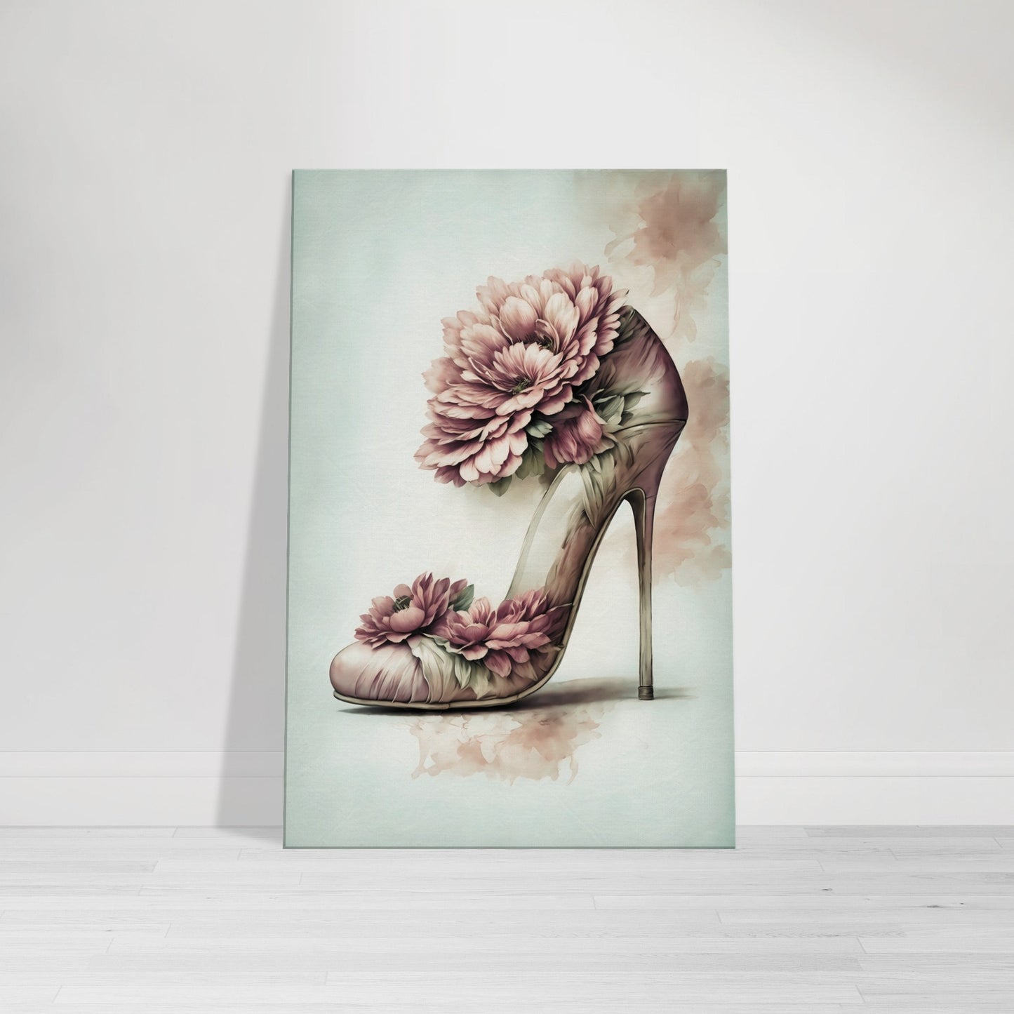 Floral Pink High Heeled Shoe Canvas Wall Art Print