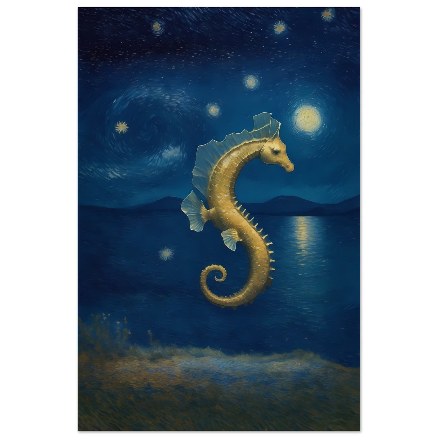 Seahorse Starry Night Wall Art Poster Print