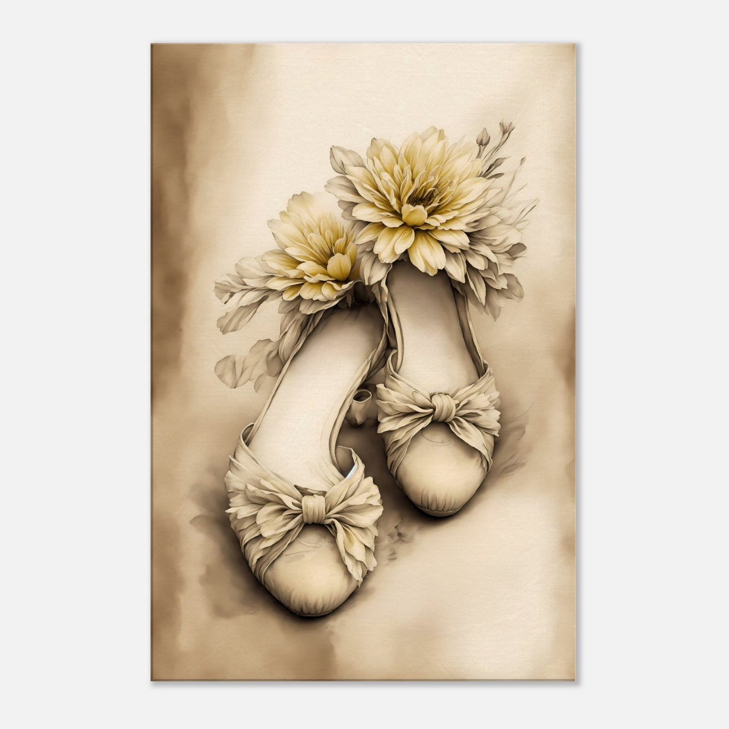 Yellow Floral Ballet Shoes Canvas Wall Art Print