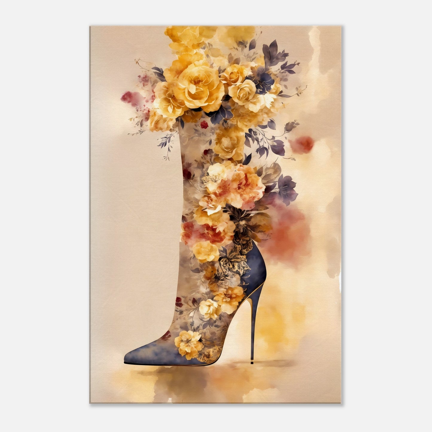 Floral Boho Boot Canvas Wall Art Print