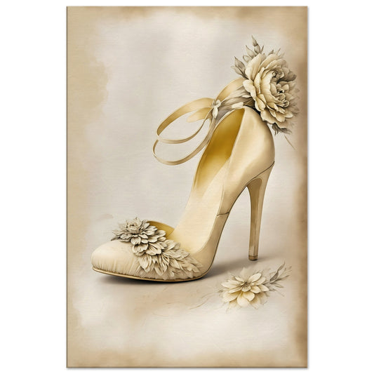 Floral Wedding Shoe Canvas Wall Art Print