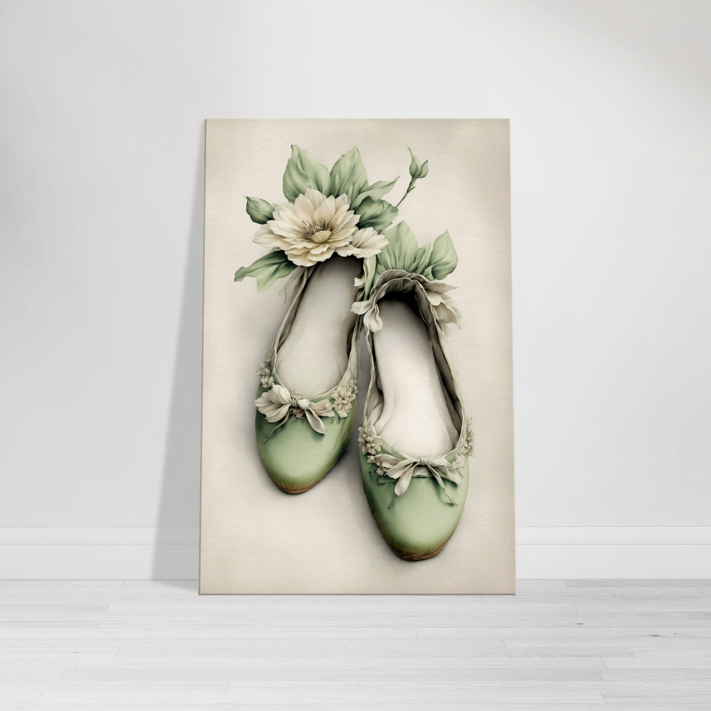 Floral Green Ballet Shoes Canvas Wall Art Print