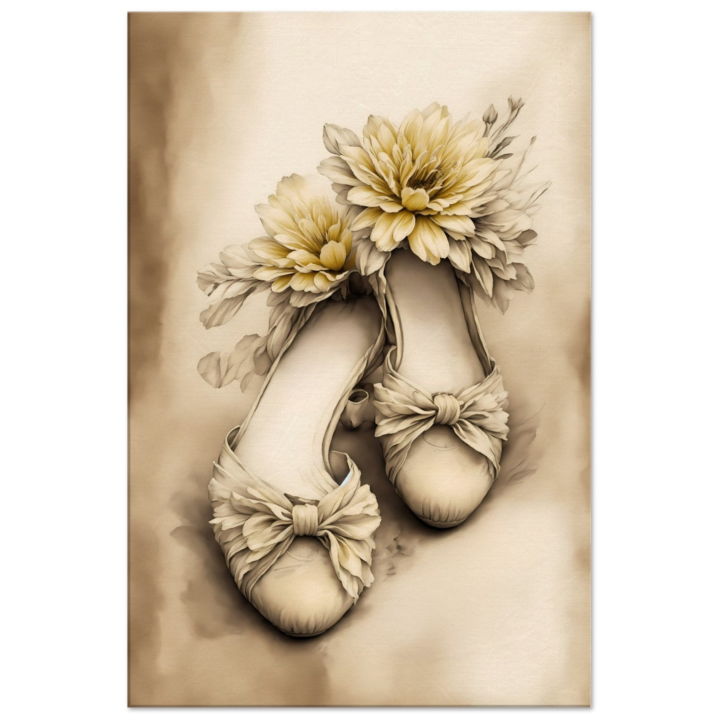 Yellow Floral Ballet Shoes Canvas Wall Art Print