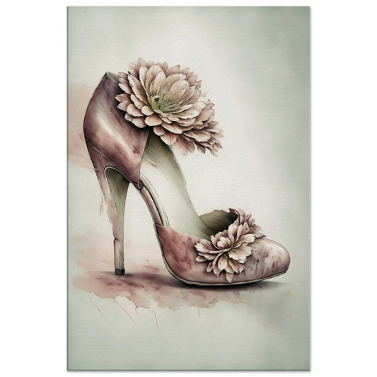 Pink Floral High Heeled Shoe Canvas Wall Art Print