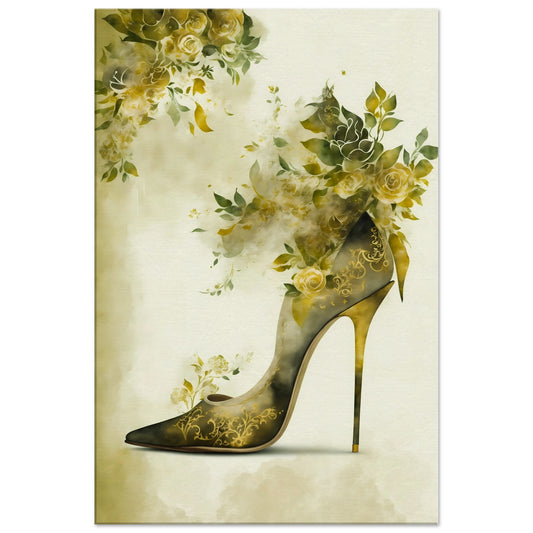 Golden Green Floral Stiletto Canvas Wall Art Print