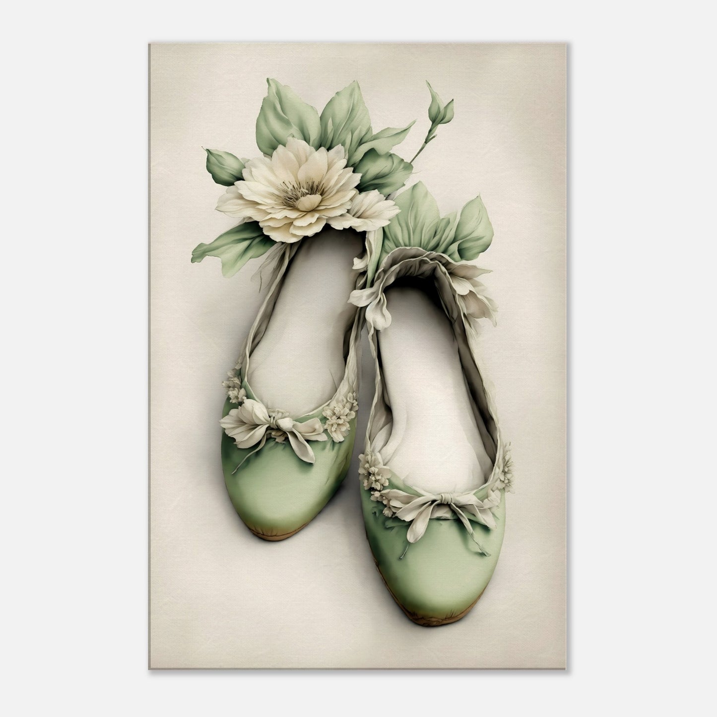 Floral Green Ballet Shoes Canvas Wall Art Print