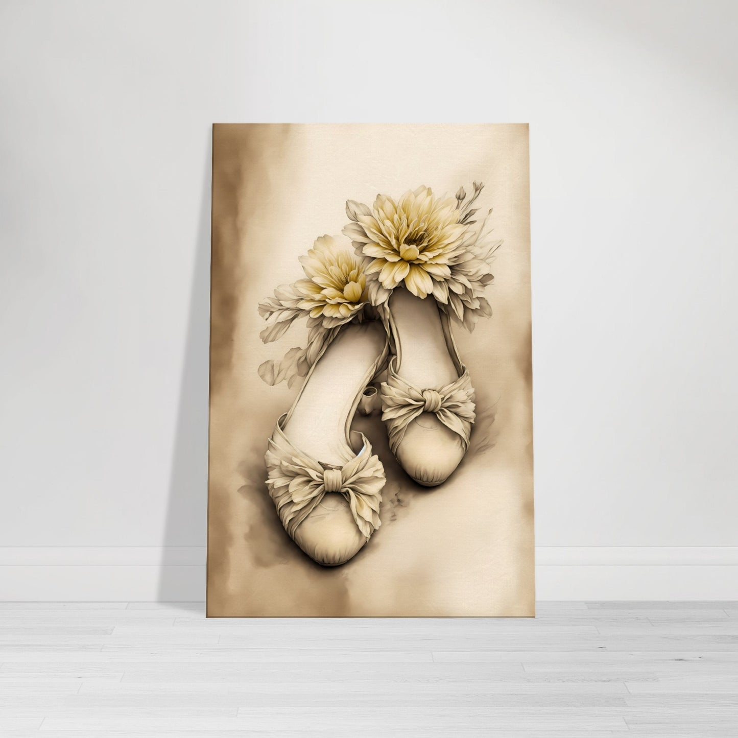 Yellow Floral Ballet Shoes Canvas Wall Art Print