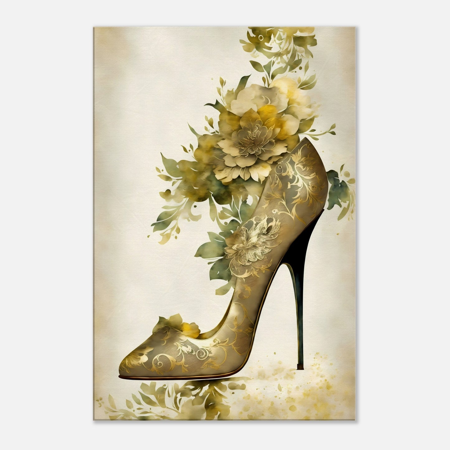 Golden Stiletto Shoe Canvas Wall Art Print