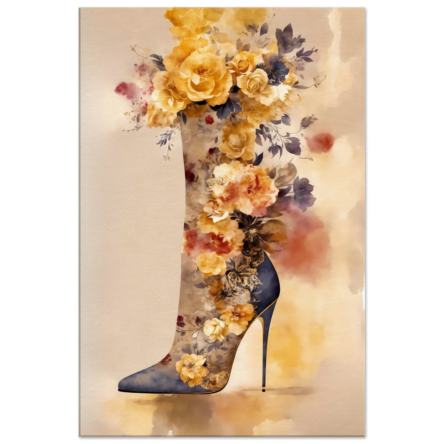 Floral Boho Boot Canvas Wall Art Print