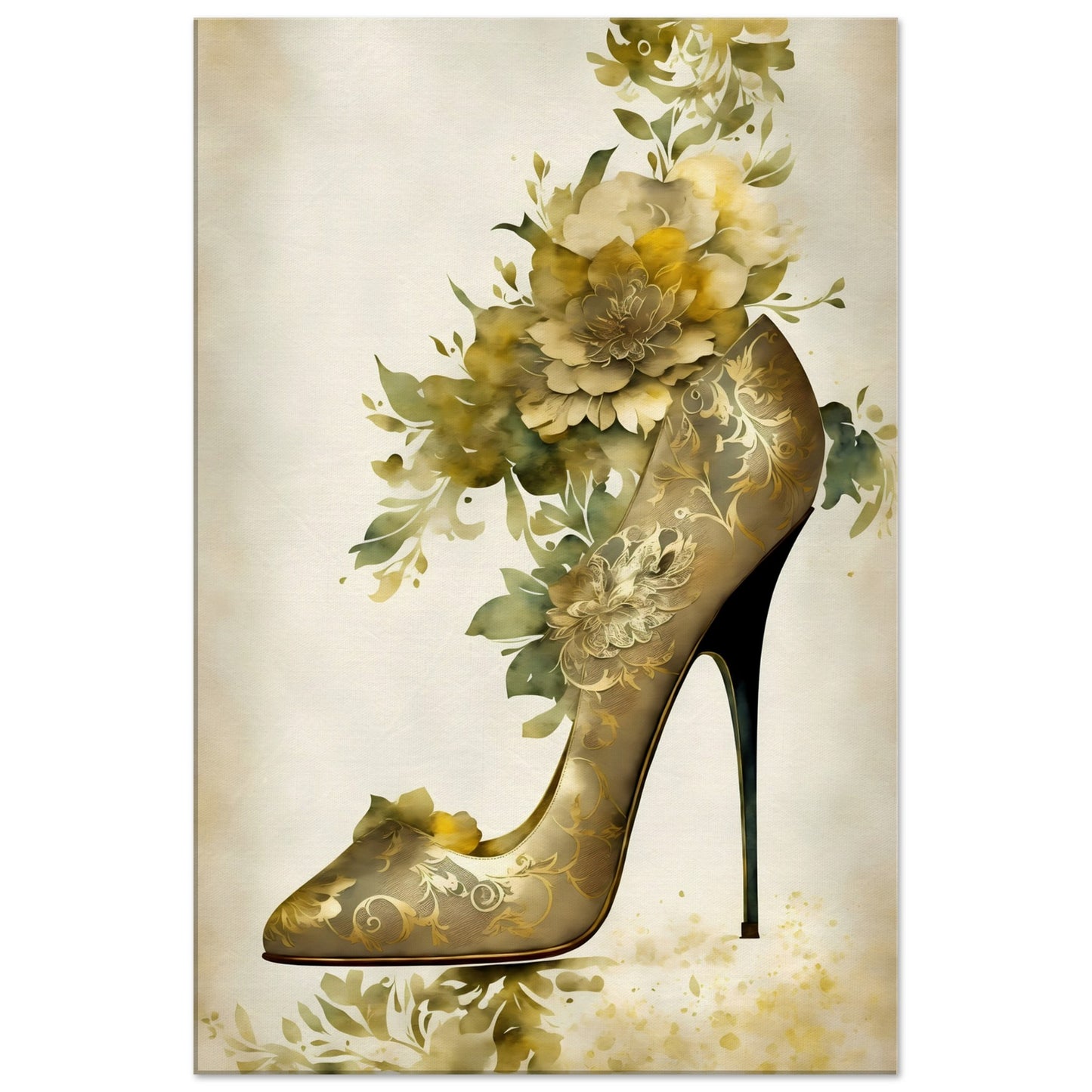 Golden Stiletto Shoe Canvas Wall Art Print