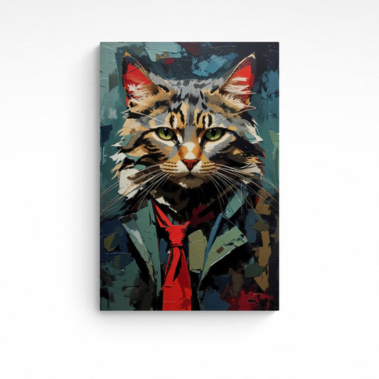 Bring a vibrant and playful energy to your wall with 'A Cat's Hard Day at the Office' wall décor. Delightful and humorous, this image was created with artificial intelligence and enhanced using editing software for a gallery-worthy finish. Brighten up your office space and start each day with a smile!  Size : 24 inches wide x 36 inches high. Unframed Canvas Print.