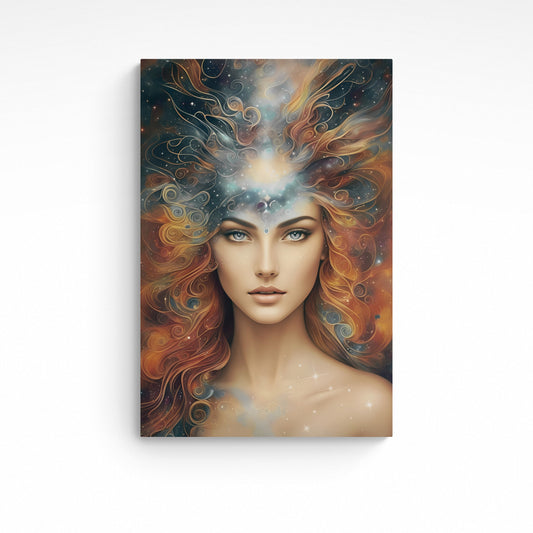 Elevate your home décor with our stunningly intricate Cosmic Karma wall art poster. Initially created by A.I., this artwork was then further enhanced with editing software to provide an eye-catching masterpiece that's sure to create a strong visual impact in any room. An exclusive and sophisticated addition to your living space.  Size : 24 inches wide x 36 inches high. Unframed Poster Print