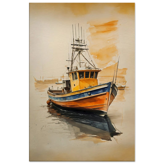 Day Fishing Boat Canvas Wall Art Print