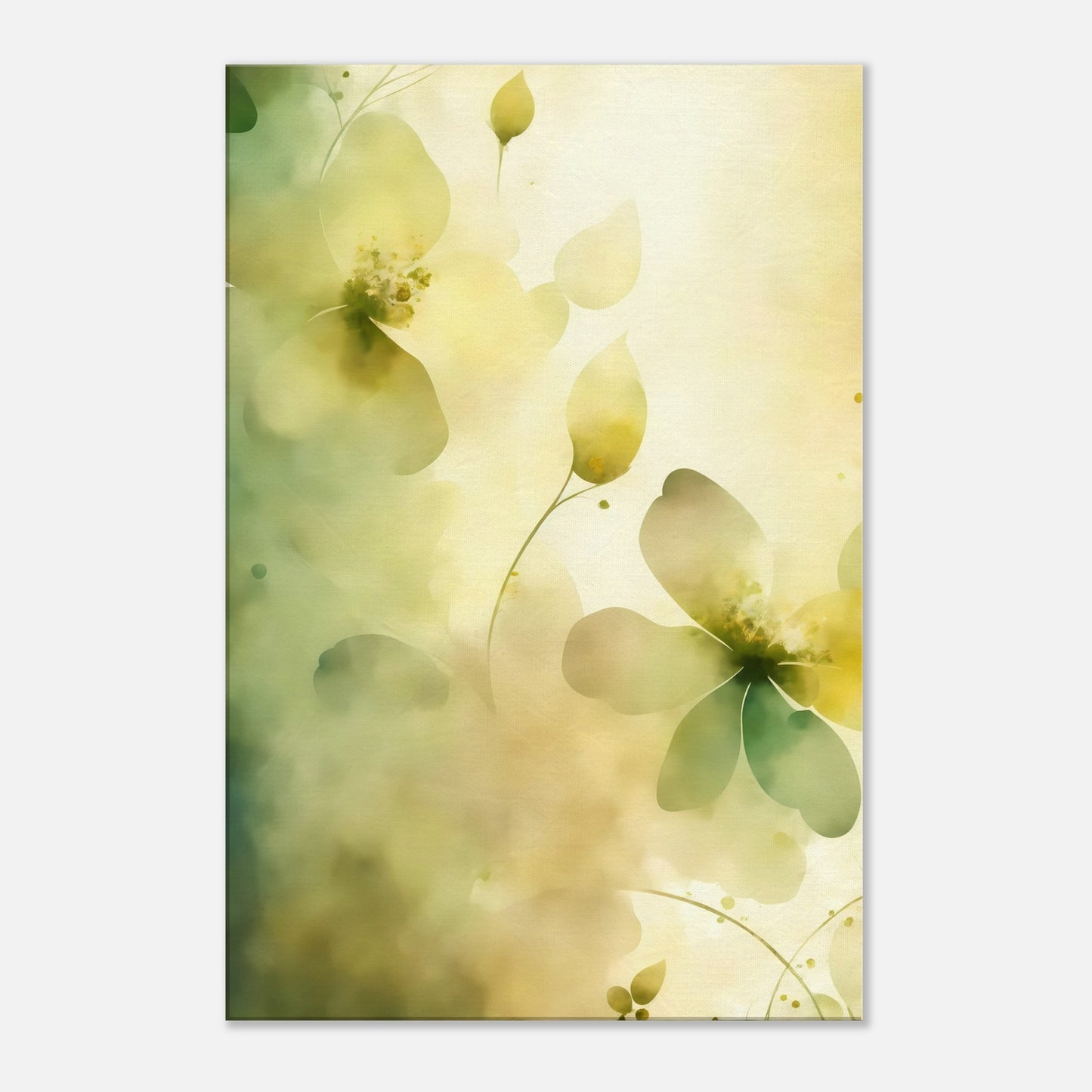 Green and Yellow Floral Canvas Wall Art Print