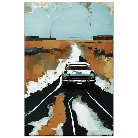 Old Car On Route 66 Canvas Wall Art Print