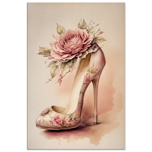 Pale Pink Floral High Heeled Shoe Canvas Wall Art Print