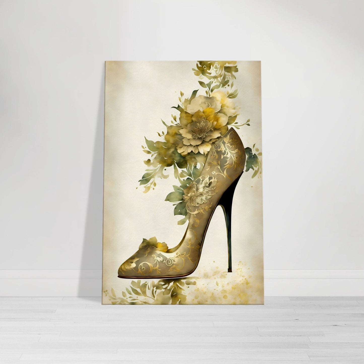 Golden Stiletto Shoe Canvas Wall Art Print