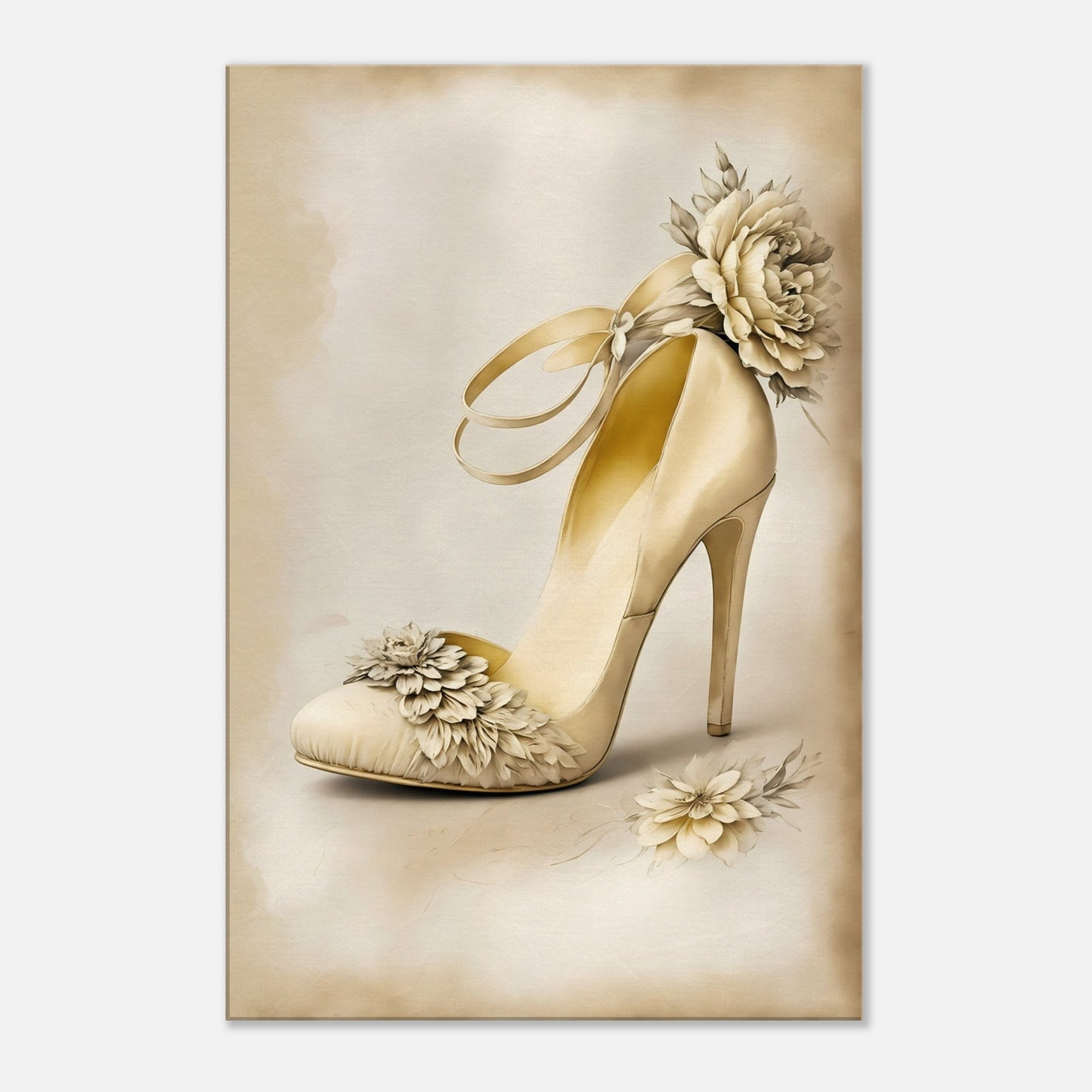 Floral Wedding Shoe Canvas Wall Art Print