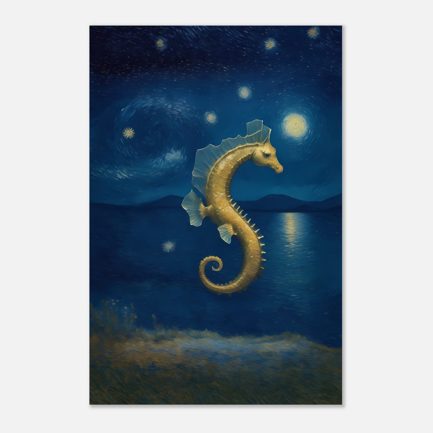 Seahorse Starry Night Wall Art Poster Print