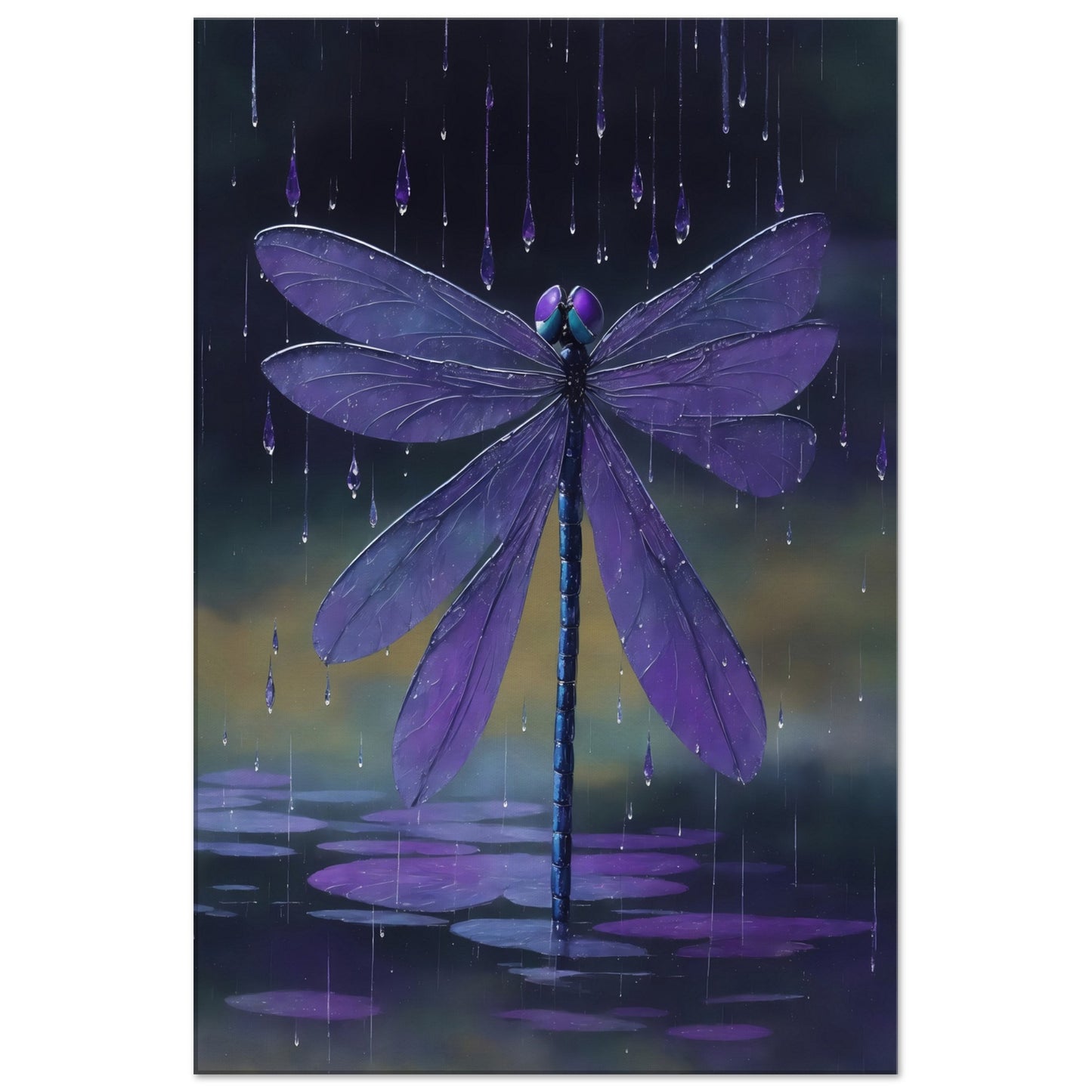 Dragonfly In The Rain Canvas Wall Art Print