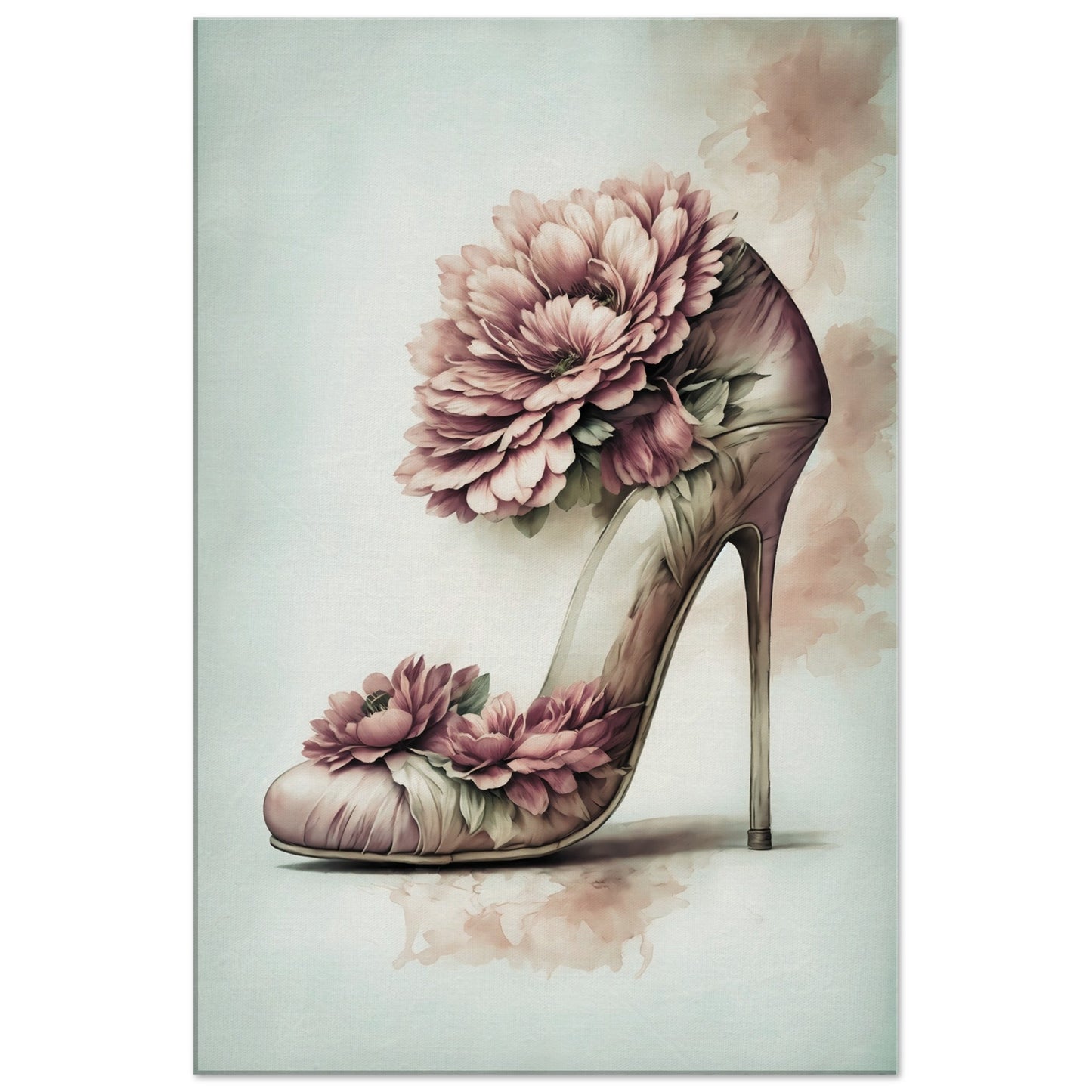 Floral Pink High Heeled Shoe Canvas Wall Art Print