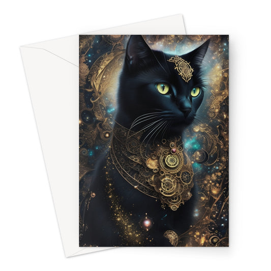 Galactic Filigree Black Cat Greeting Card